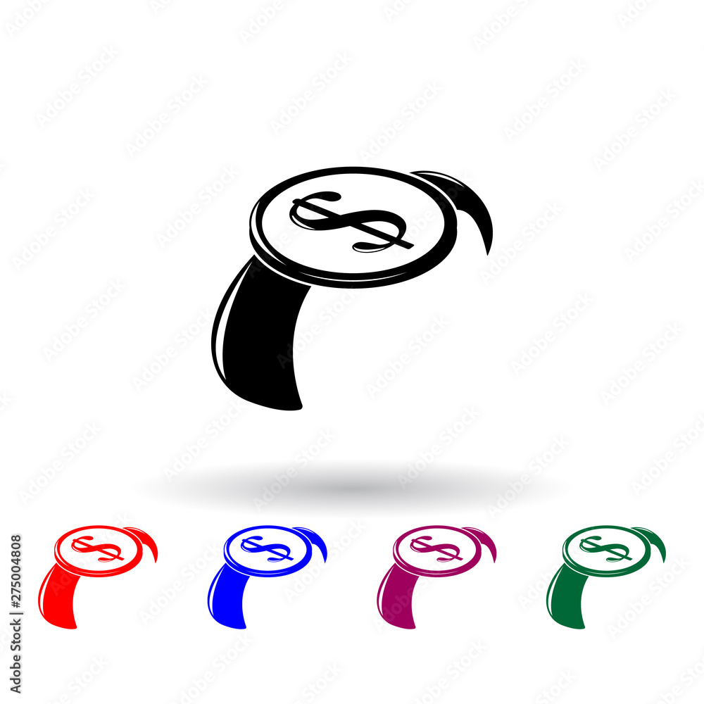 Poster clock on the dollar screen multi color icon. elements of finance set. simple icon for websites, web 