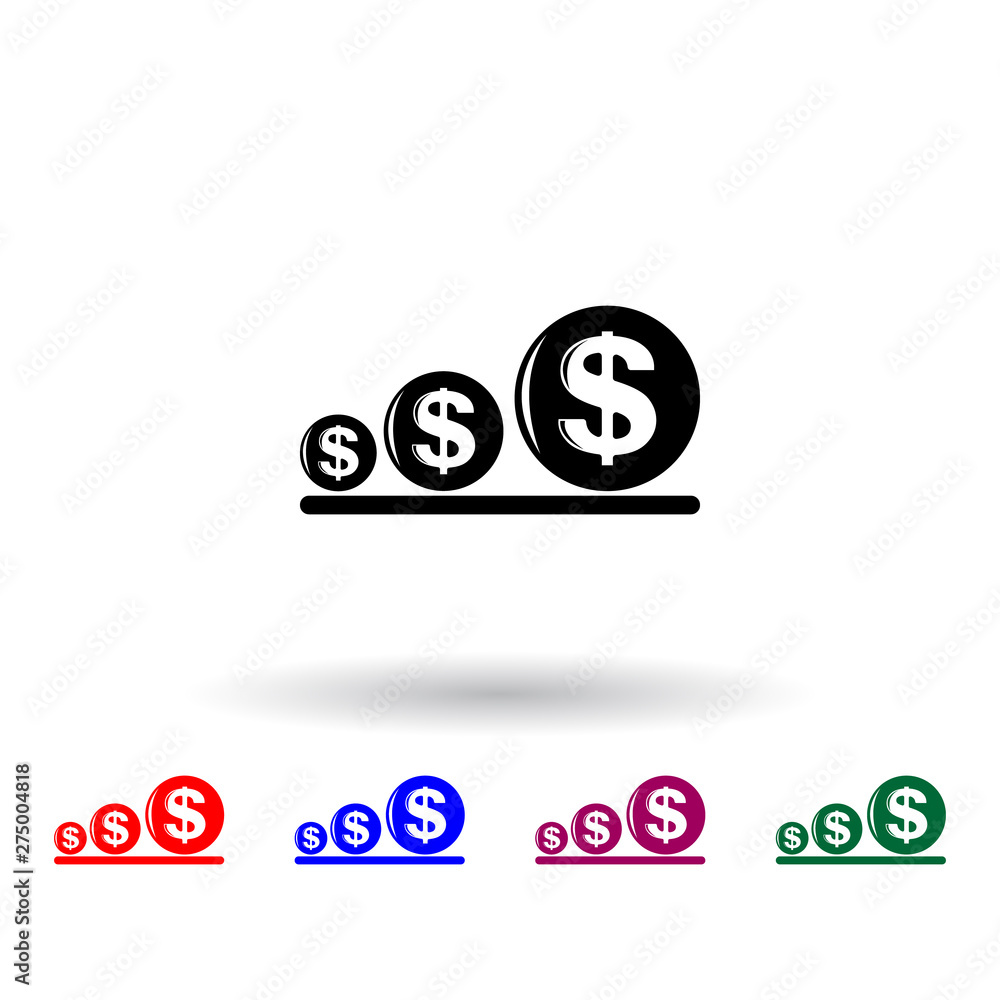 Aufkleber increasing coins of the dollar multi color icon. elements of finance set. simple icon for websites, 