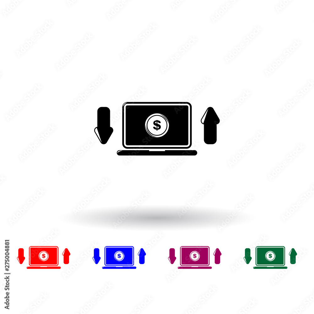 Poster dollar sign and arrows on laptop multi color icon. elements of finance set. simple icon for websites