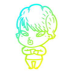 cold gradient line drawing cartoon woman