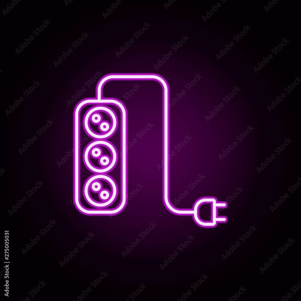 Poster electrical extension cord neon icon. elements of home things set. simple icon for websites, web desi