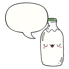 cute cartoon milk bottle and speech bubble