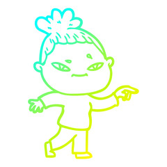 cold gradient line drawing cartoon woman
