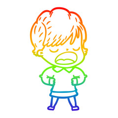 Obraz premium rainbow gradient line drawing cartoon woman talking