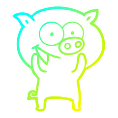 cold gradient line drawing cheerful pig cartoon