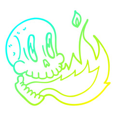 cold gradient line drawing cartoon flaming skull