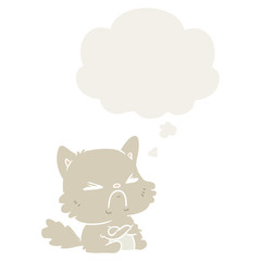 cartoon angry cat and thought bubble in retro style