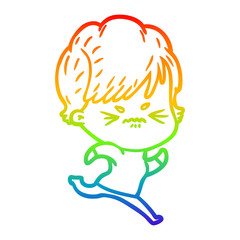 rainbow gradient line drawing cartoon frustrated woman