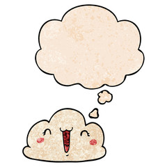 cartoon cloud and thought bubble in grunge texture pattern style