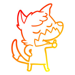 warm gradient line drawing friendly cartoon fox giving thumbs up sign