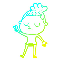 cold gradient line drawing cartoon calm woman