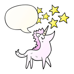 cartoon unicorn and speech bubble in smooth gradient style