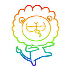 rainbow gradient line drawing cartoon bored lion dancing