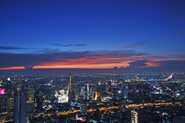 Bangkok, Thailand -April 16, 2019 :Night light in Bangkok Thailand from a roof top