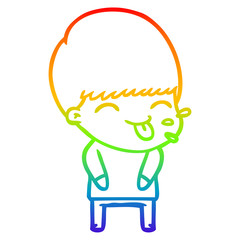 rainbow gradient line drawing cartoon boy sticking out tongue