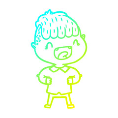 cold gradient line drawing cartoon happy boy laughing