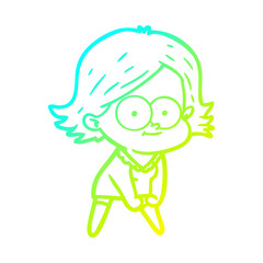 cold gradient line drawing happy cartoon girl