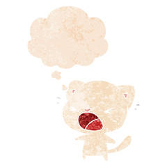 cartoon cat crying and thought bubble in retro textured style