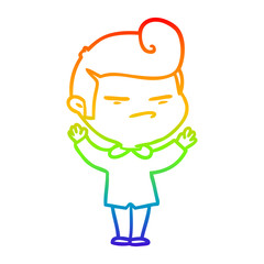 rainbow gradient line drawing cartoon cool guy with fashion hair cut