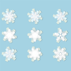 Christmas paper snowflakes with shadow