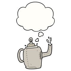 cartoon old kettle and thought bubble