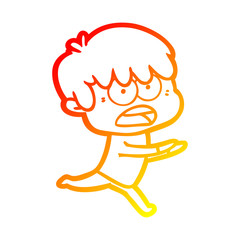 warm gradient line drawing worried cartoon boy