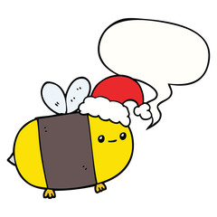 cartoon christmas bee and speech bubble
