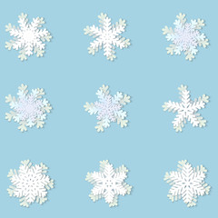 Christmas paper snowflakes with shadow