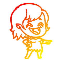 warm gradient line drawing cartoon laughing vampire girl