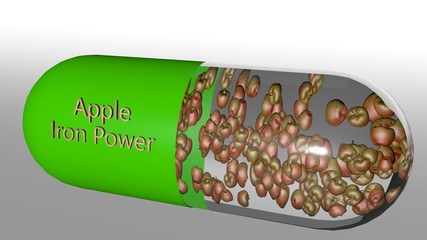 Colorful capsule with apples inside transparent gel body. (3d rendered )
