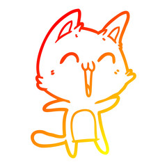 warm gradient line drawing happy cartoon cat