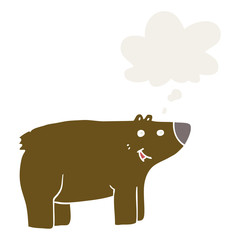 cartoon bear and thought bubble in retro style