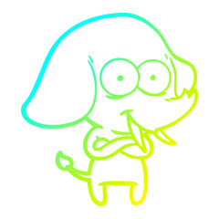 cold gradient line drawing happy cartoon elephant