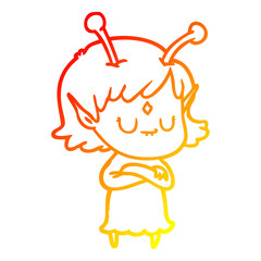 warm gradient line drawing cartoon alien girl