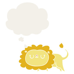 cartoon lion and thought bubble in retro style