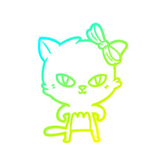 cold gradient line drawing cute cartoon cat