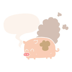 cartoon smelly pig and speech bubble in retro style