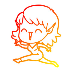 warm gradient line drawing cartoon elf girl