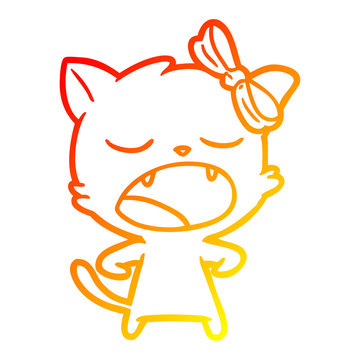 recommend clip art: warm gradient line drawing cartoon yawning cat