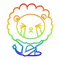 rainbow gradient line drawing cartoon crying lion