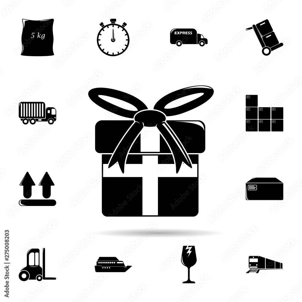 Poster box with bow icon. universal set of logistic for website design and development, app development