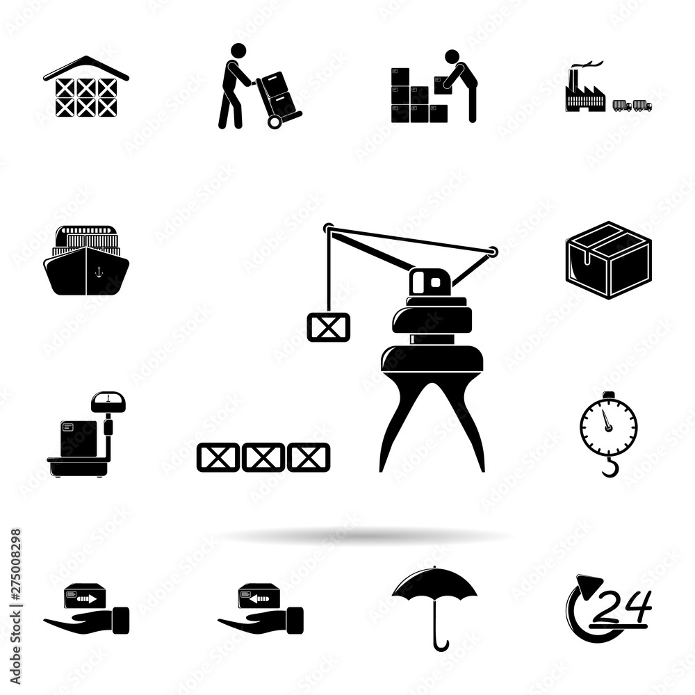 Poster crane with load of crane with load icon. universal set of logistic for website design and developmen