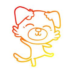 warm gradient line drawing cartoon dog doing a happy dance