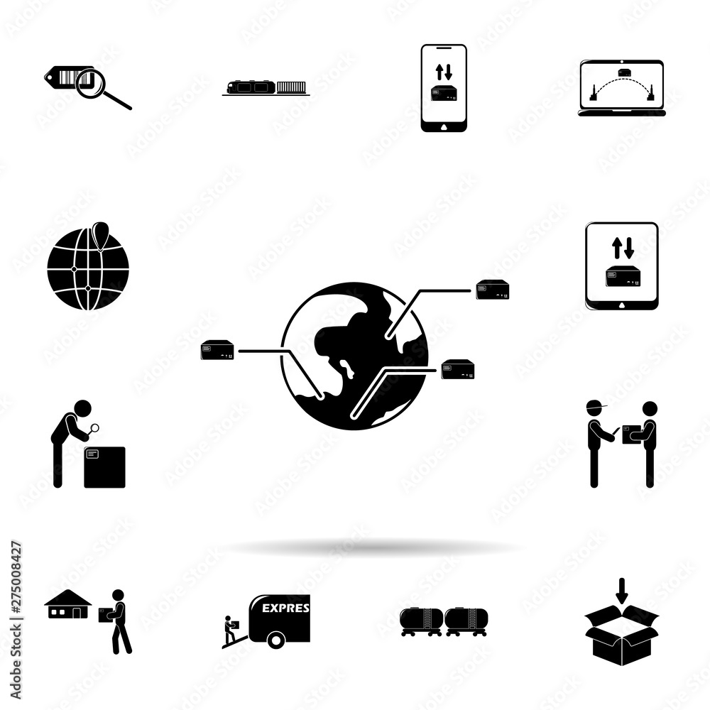 Poster shipping boxes on the planet icon. universal set of logistic for website design and development, app