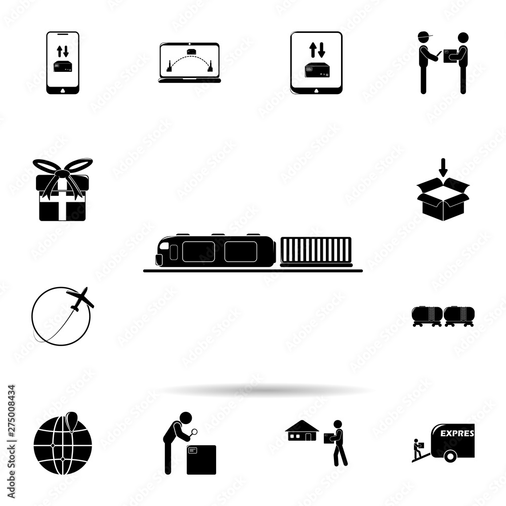 Poster train with a car icon. universal set of logistic for website design and development, app development
