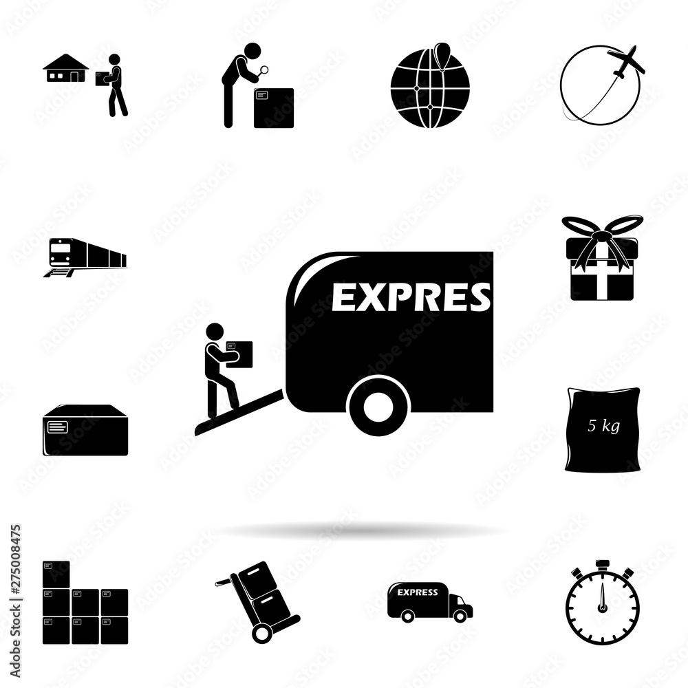 Poster delivery of parcel by express mail icon. universal set of logistic for website design and developmen