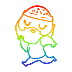 rainbow gradient line drawing cartoon man with beard