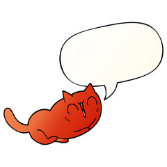 happy cartoon cat and speech bubble in smooth gradient style
