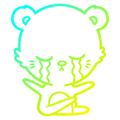 cold gradient line drawing crying cartoon bear
