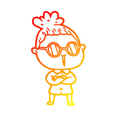 warm gradient line drawing cartoon woman wearing spectacles